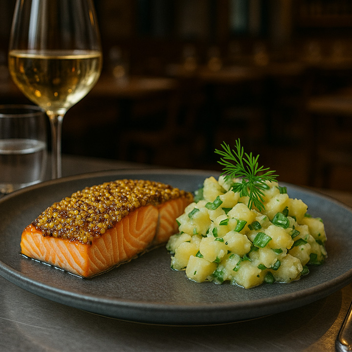 Nordic Fish Night: Somon cu crustă de muștar & salată de cartofi suedeză