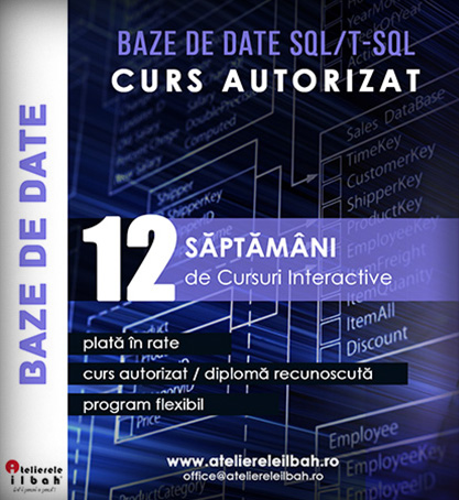 Curs Administrator Baze de date, SQL, TSQL, Proiectare Realizare si administrare baze date