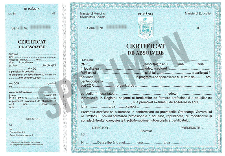 Certificat SPECIALIZARE (Albastru)
