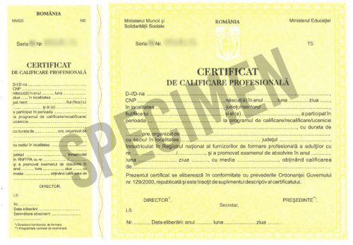 Certificat CALIFICARE Galben