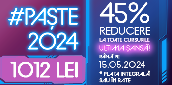 Pret #Paste2024: 1012 Lei - Folosind codul #Paste2024 beneficiezi de 45% Reducere la cursuri atat la plata integrala cat si in rate!