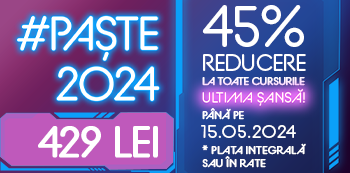Pret #Paste2024: 429 Lei - Folosind codul #Paste2024 beneficiezi de 45% Reducere la cursuri atat la plata integrala cat si in rate!
