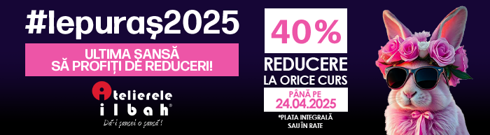 Folosind codul #Iepuras2025 beneficiezi de 40% Reducere la toate cursurile!