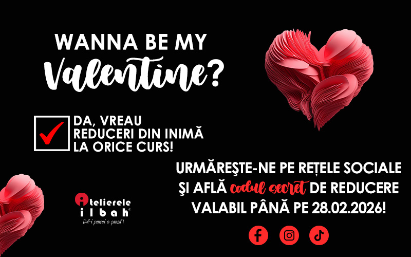 Be my Valentine! Beneficieaza de reduceri din inima la toate cursurile folosind codul secret.