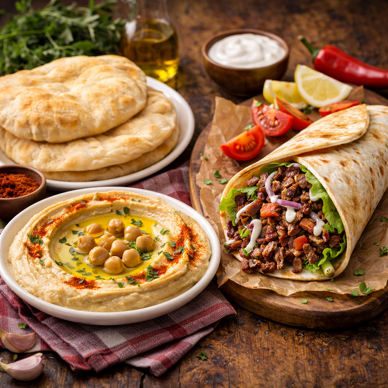 Hummus cu Lipie de Casa, Shawarma cu Vita