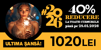 Campanie Anul Nou #2026 - platesti doar 1020 Lei. Ai 40% reducere la cursuri pentru un start perfect de an! Campanie Anul Nou #2026 - platesti doar 1020 Lei. Ai 40% reducere la cursuri pentru un start perfect de an!