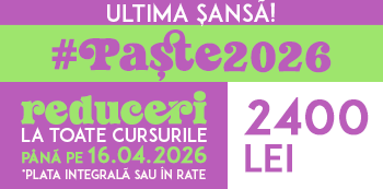 Oferta #Paste2026 - platesti doar 2400 Lei. Iepurasul Atelierele ILBAH iti aduce super reduceri la cursuri! Oferta #Paste2026 - platesti doar 2400 Lei. Iepurasul Atelierele ILBAH iti aduce super reduceri la cursuri!