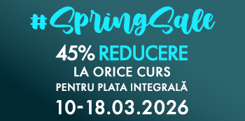 #SpringSale - Ai 45% reducere la toate cursurile, doar pana pe 18 martie, pentru plata integrala. #SpringSale - Ai 45% reducere la toate cursurile, doar pana pe 18 martie, pentru plata integrala.